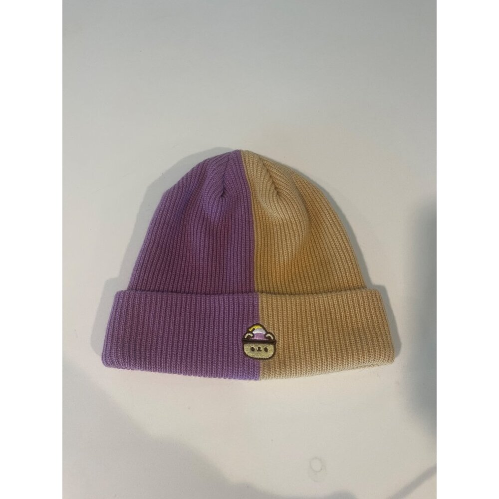Colorblock Knit Beanie With Embroidered Paws Of Pride & Cute Ice Cream Design In
